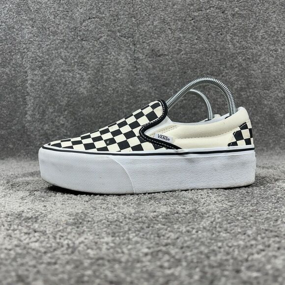 Vans Classic Slip-On Stackform Women’s Sz 8.5 Black White Checker Platform Shoes - Picture 5 of 11